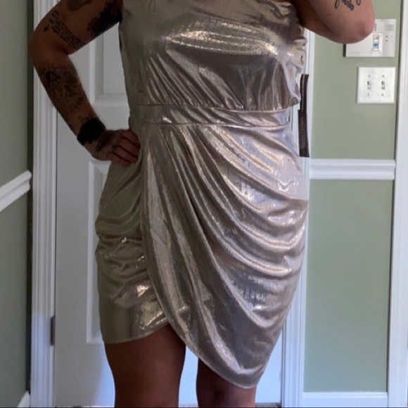 Sold Gold evening / cocktail dress Eva Mendez XL - Picture 2 of 4